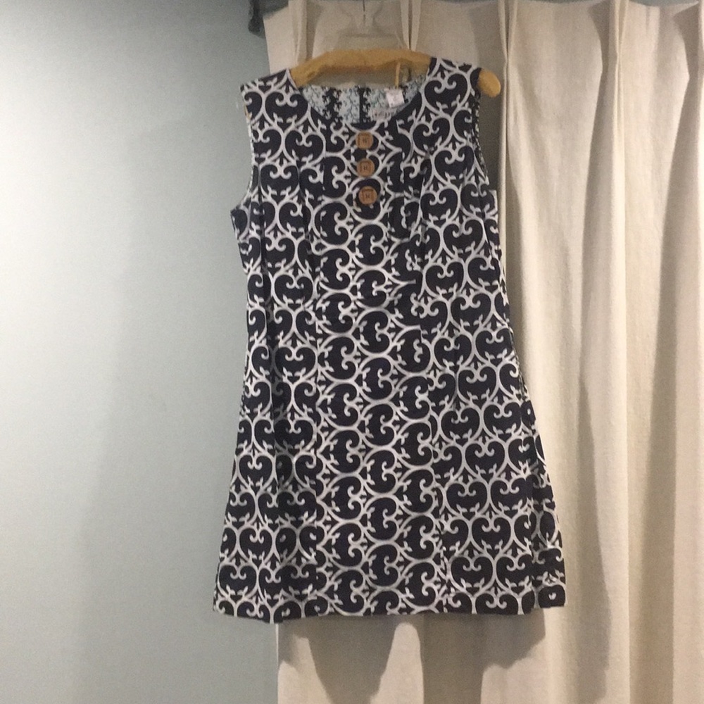 Midi navy/white print dress